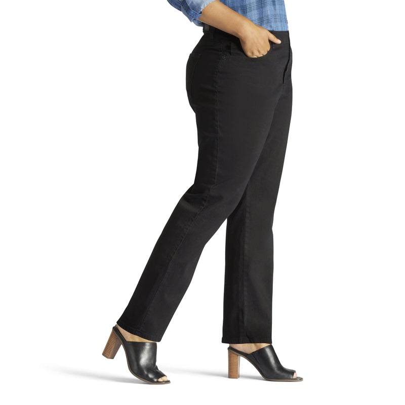 Lee Women's Plus Size Instantly Slims Classic Relaxed Fit Monroe Straight Leg Jean, Black, 20 Plus Petite - Image 3